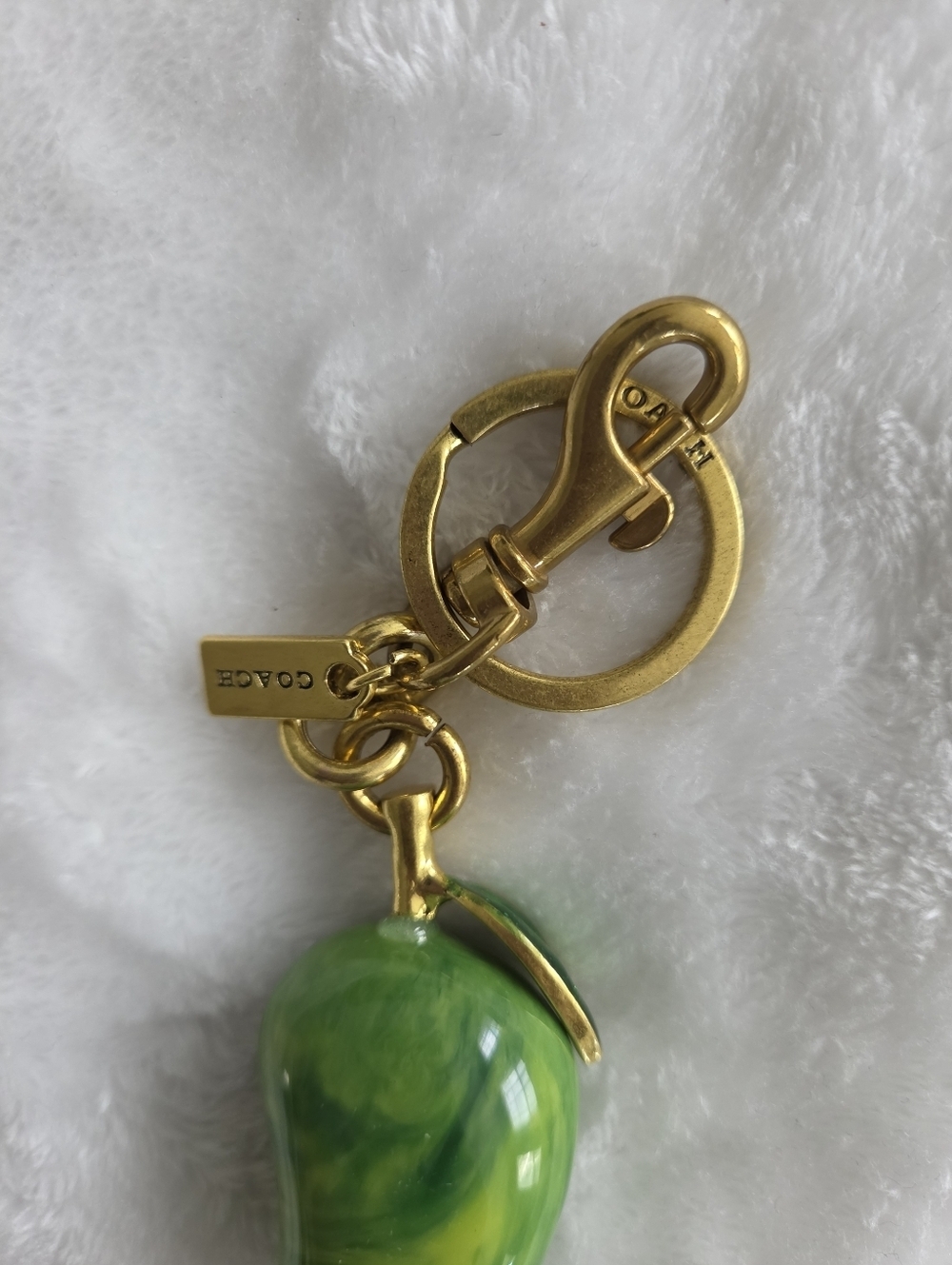 C Logo Green Marbled Tropical Mango Keychain with Gold Hardware Bag Charm - Picture 6 of 6